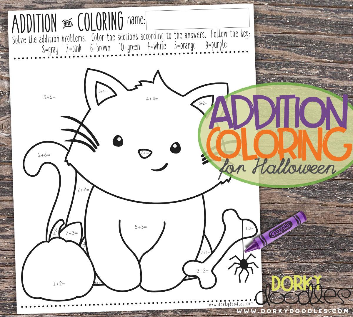 Addition Practice and Coloring for Halloween – Dorky Doodles
