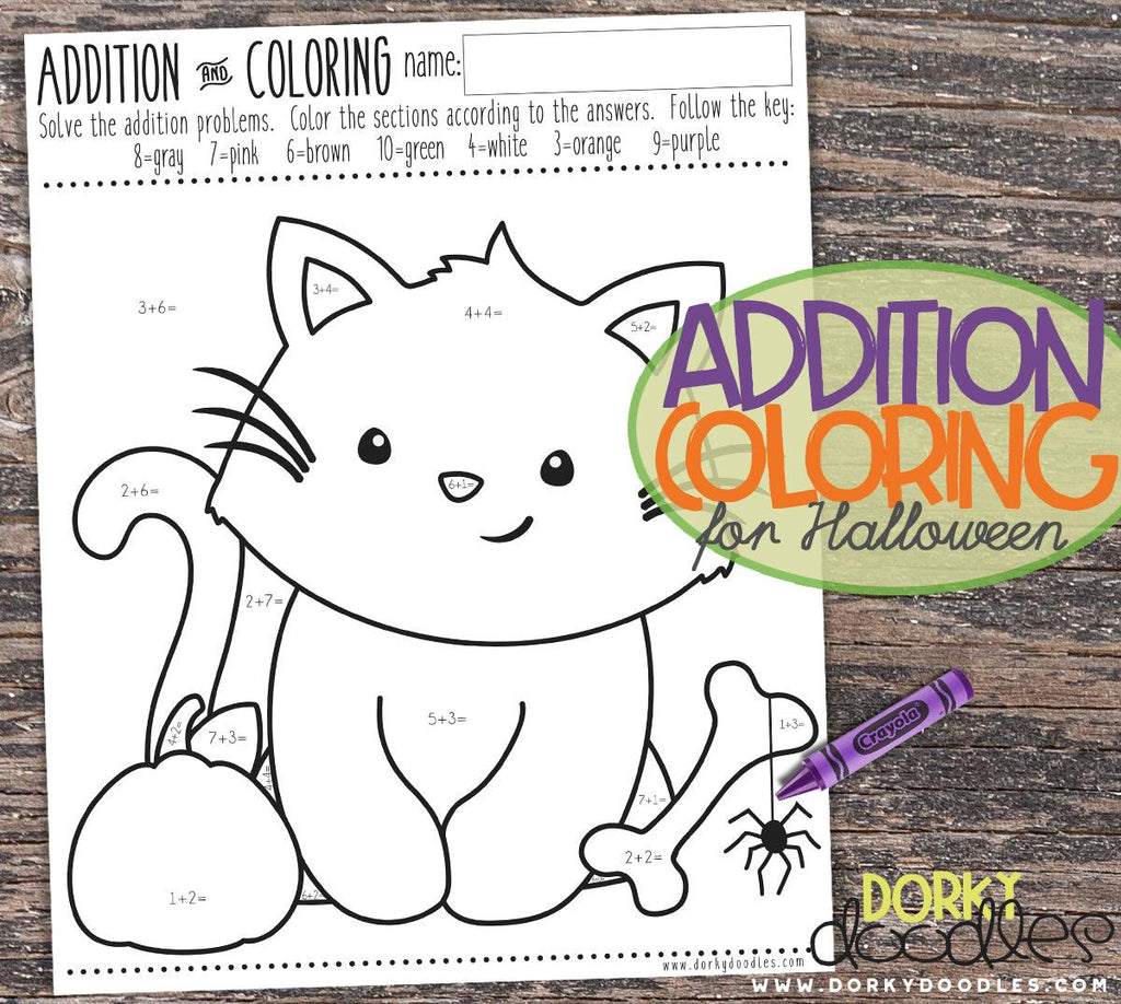 Addition Practice and Coloring for Halloween