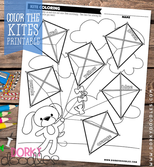 Color the Kites Printable Worksheet - Dorky Doodles