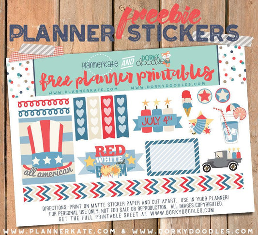Free 4th of July Planner Stickers Printable - Dorky Doodles