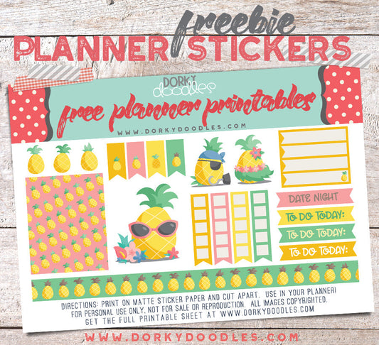 Free Pineapple Planner Stickers - Dorky Doodles