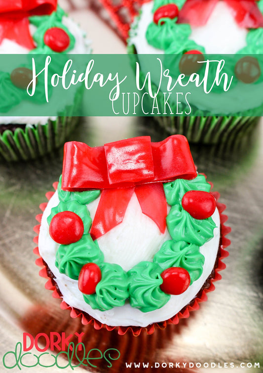 Holiday Wreath Cupcakes - Dorky Doodles