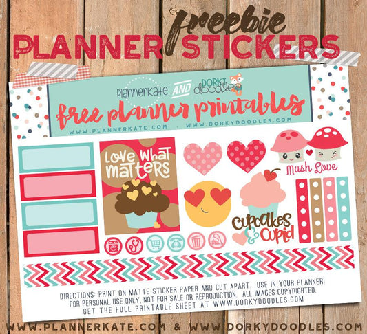 Kawaii Valentine Planner Stickers Freebie - Dorky Doodles