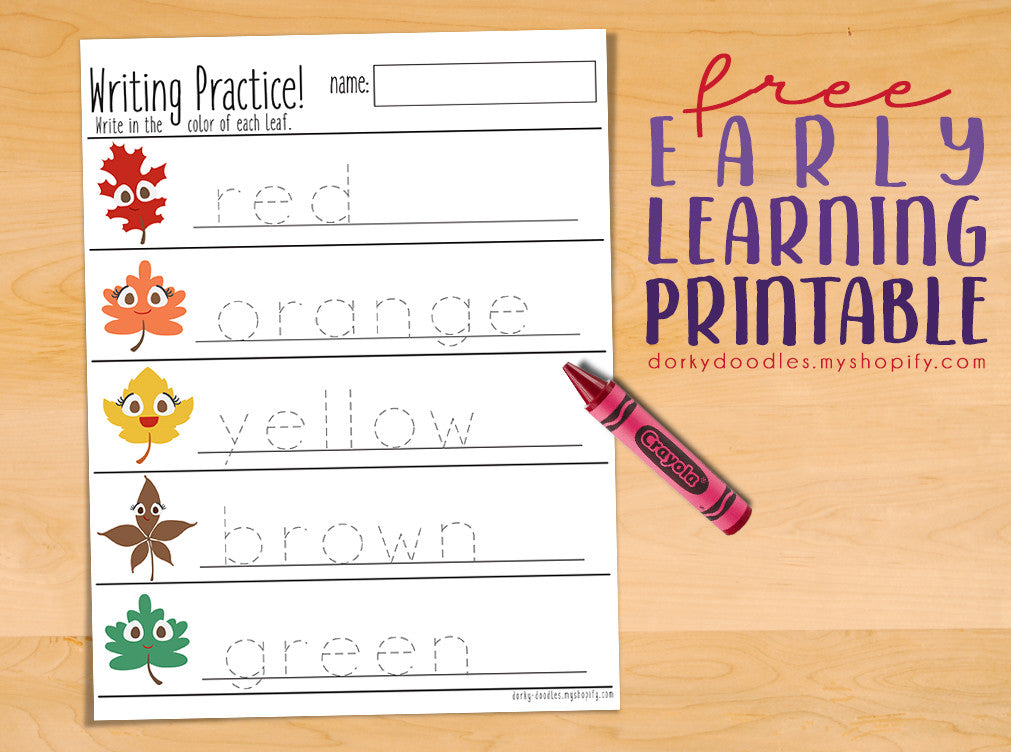 Leaves Color and Writing Practice – Dorky Doodles leaves-color-and-writing-practice-dorky-doodles