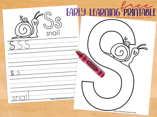 Letter S Coloring and Writing Worksheets - Dorky Doodles