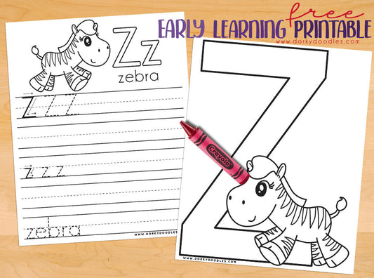 Letter Z Coloring Page and Writing Practice Worksheets - Dorky Doodles