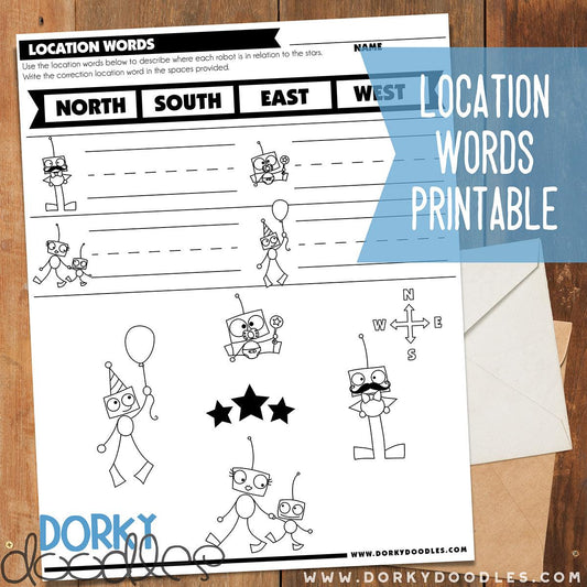 Location Words Learning Printable - Dorky Doodles