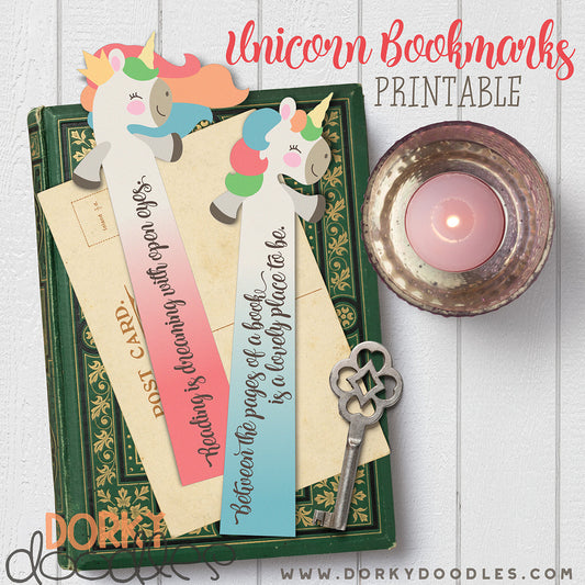 Printable Unicorn Bookmarks - Dorky Doodles