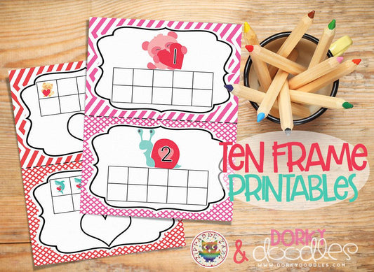Valentine 10 Frame Printables - Dorky Doodles
