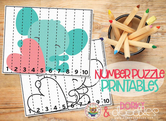 Valentine Number Puzzle Printable - Dorky Doodles