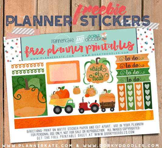 Watercolor Pumpkin Planner Sticker Sampler - Dorky Doodles