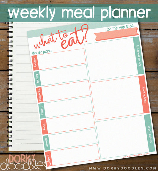 Weekly Meal Planner Printable - Dorky Doodles