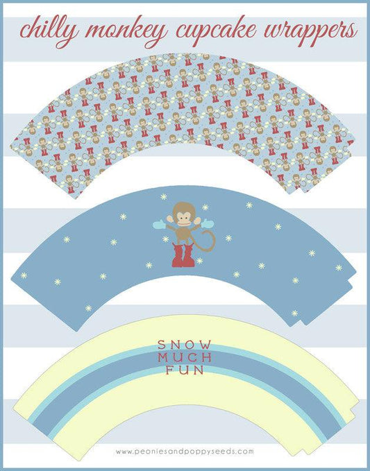 Winter Monkeys Cupcake Wrappers - Dorky Doodles
