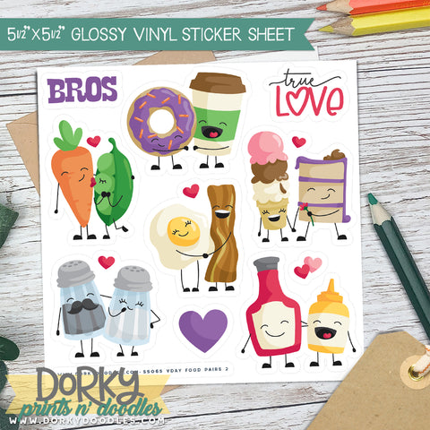 Valentine Food Pairs Planner Stickers - Durable Vinyl 5.5"x5.5" Sticker Sheet