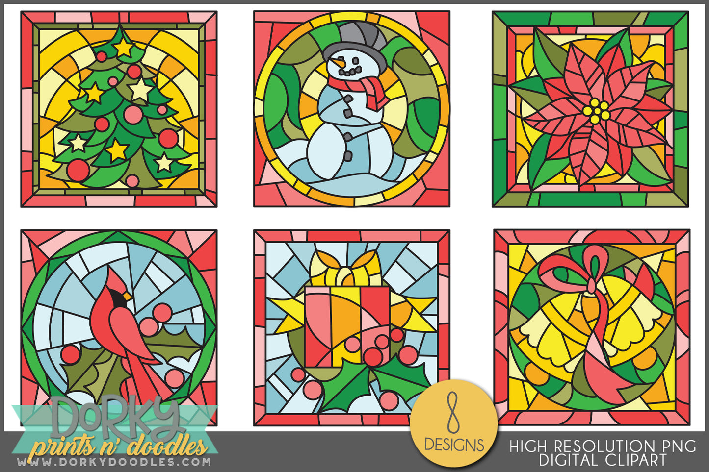 Holiday Stained Glass - Unique Christmas Clipart