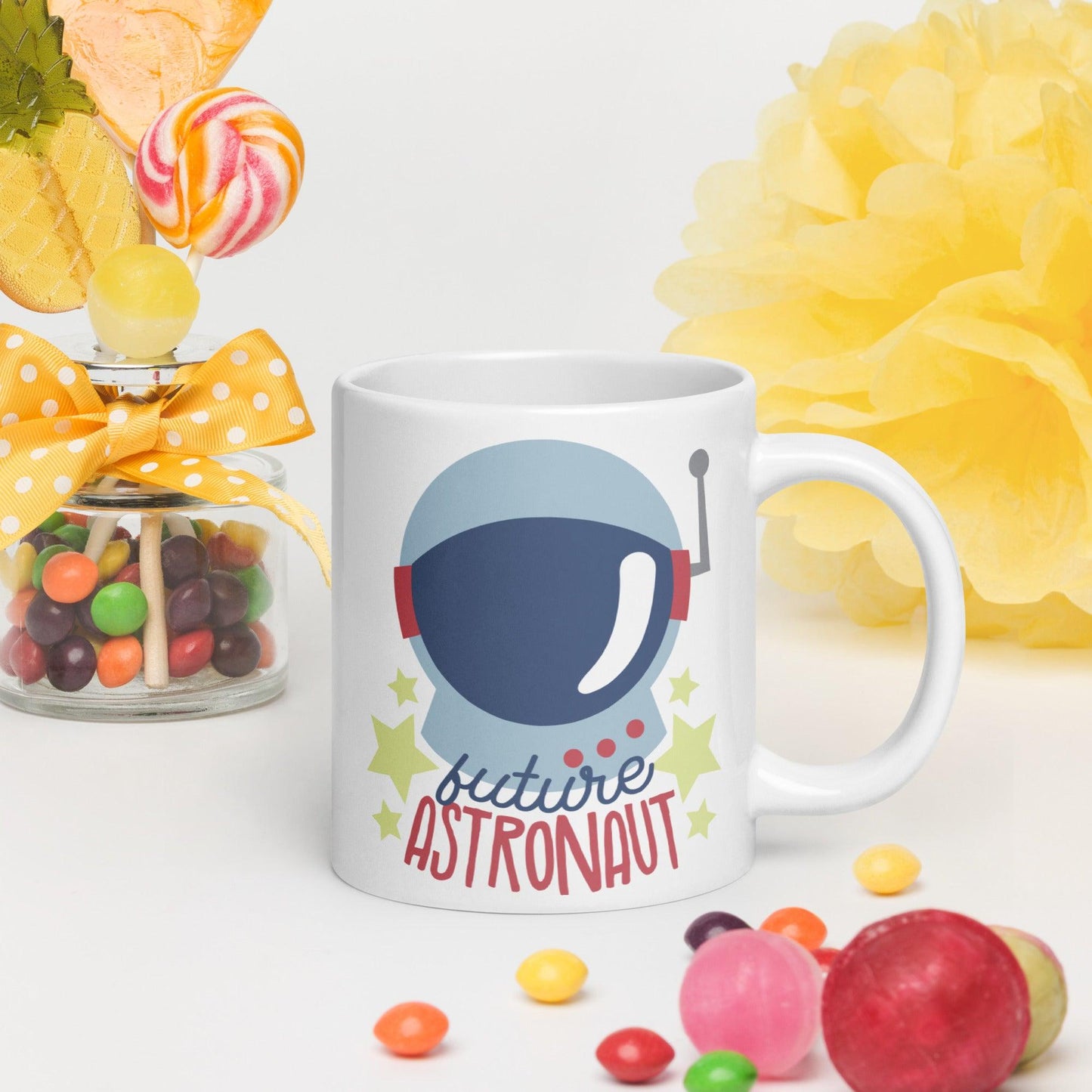 Adorable Explorer: White Glossy Mug for your Future Astronaut - Dorky Doodles