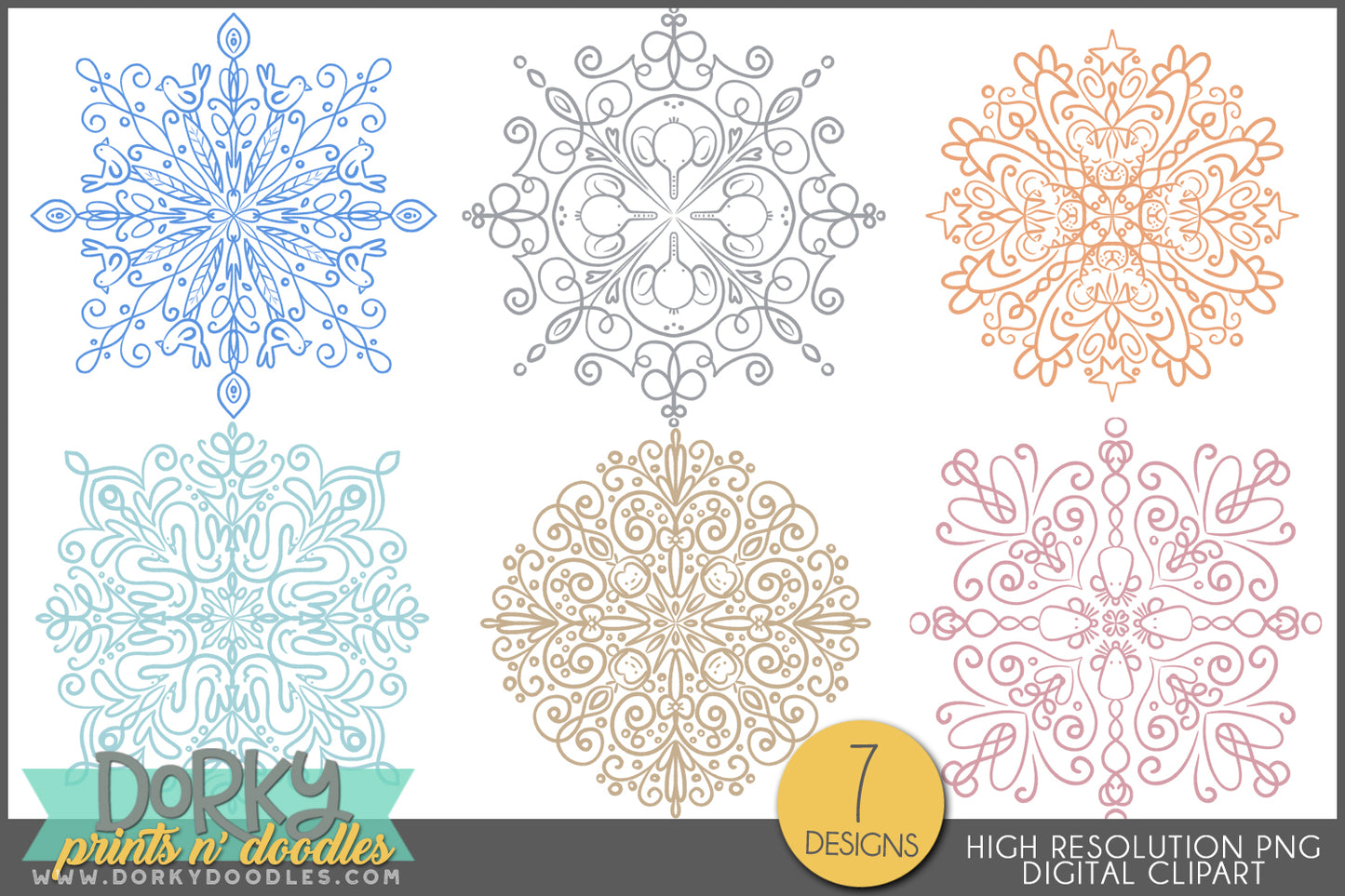 Elegant Snowflakes with Hidden Animals - Christmas Clipart