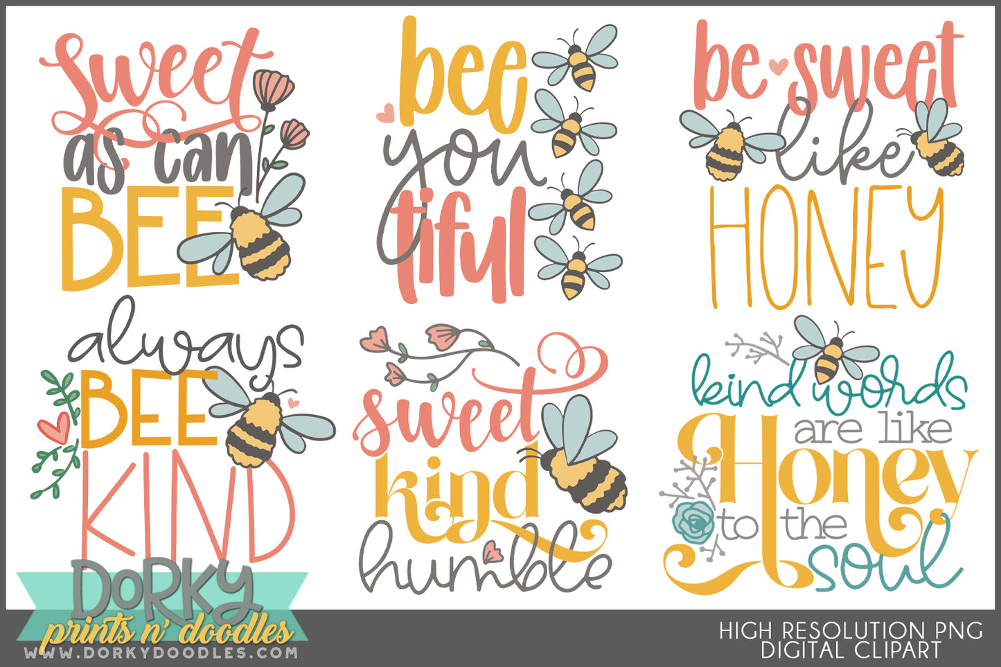 Bee Positive Inspirational Clipart Bundle