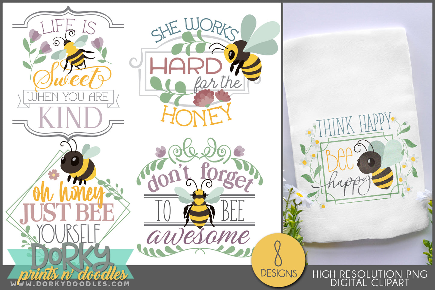 Bee Positive Inspirational Clipart Bundle