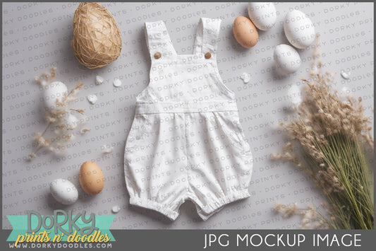 Bibbed Baby Romper Mockup Image for Spring or Easter