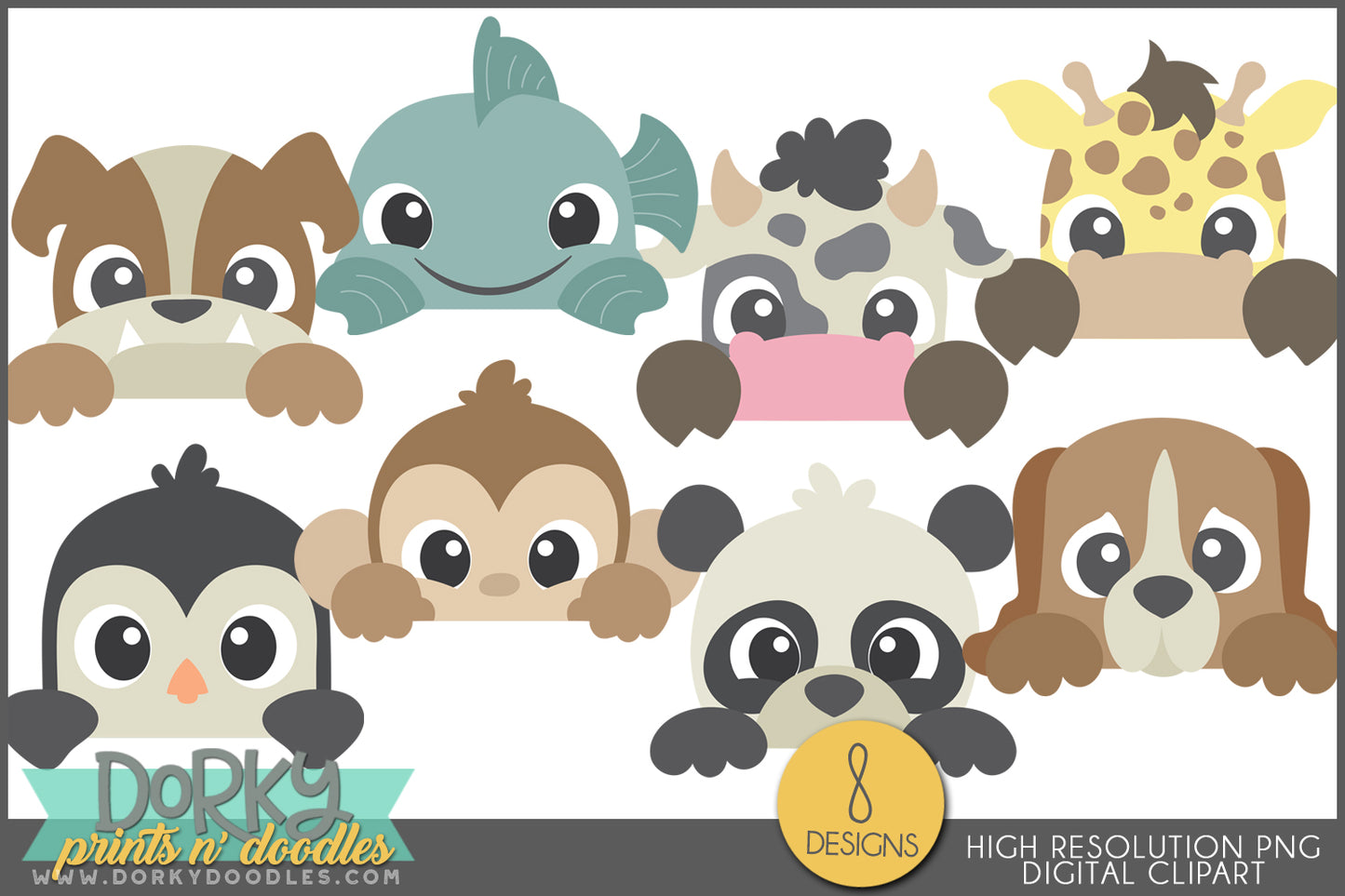 Cute Peeking Animals Clipart Bundle