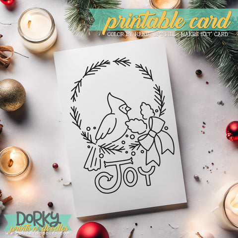 Christmas Cardinal - Hand Drawn Christmas Coloring Cards - Printable Holiday Greetings - Instant Download