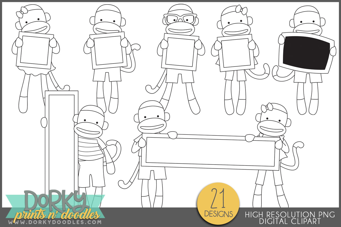 Sock Monkey Classroom Black and White Back to School Clipart