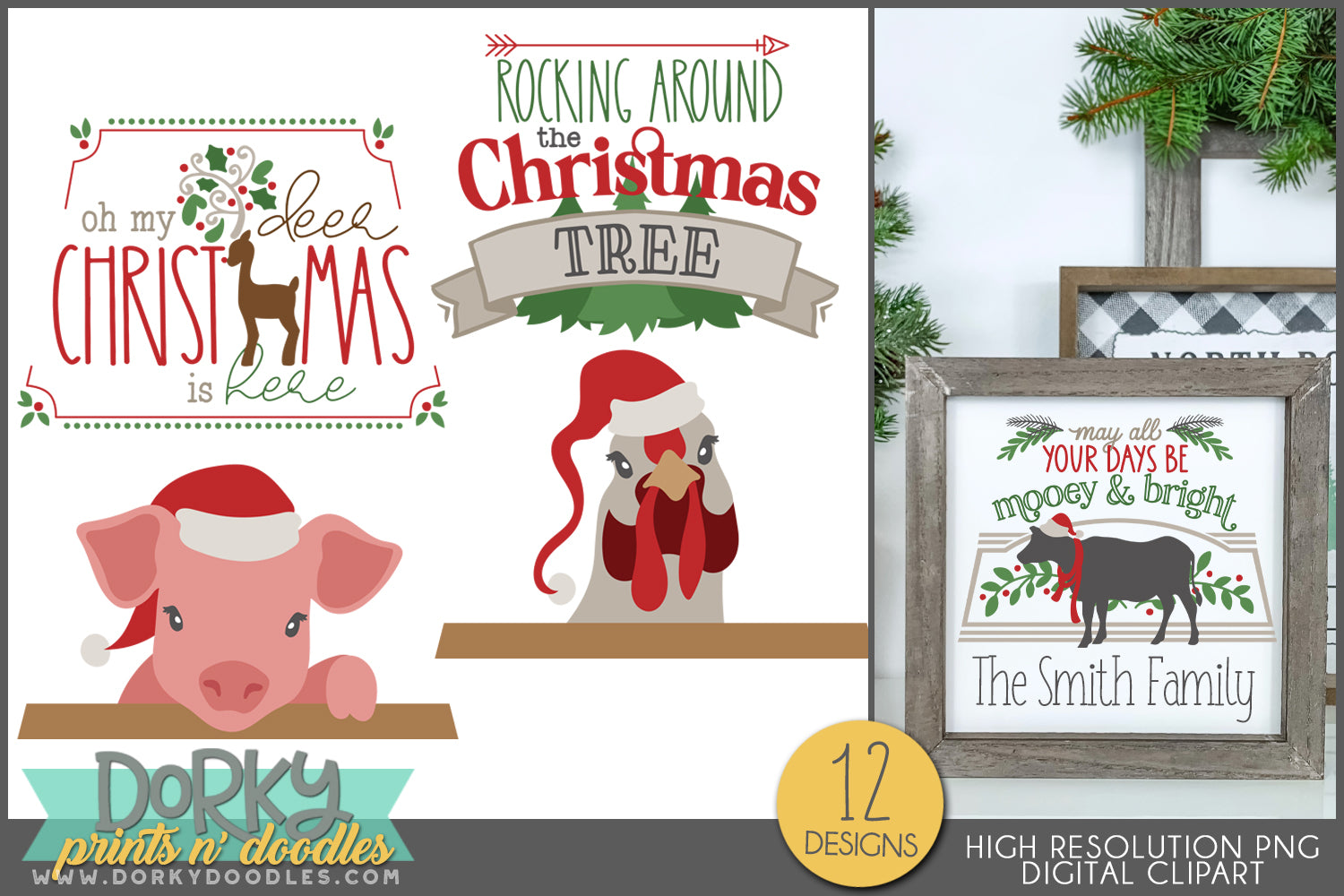 Country Holiday Farm Animal - Rustic Christmas Clipart – Dorky Doodles country-holiday-farm-animal-rustic-christmas-clipart-dorky-doodles