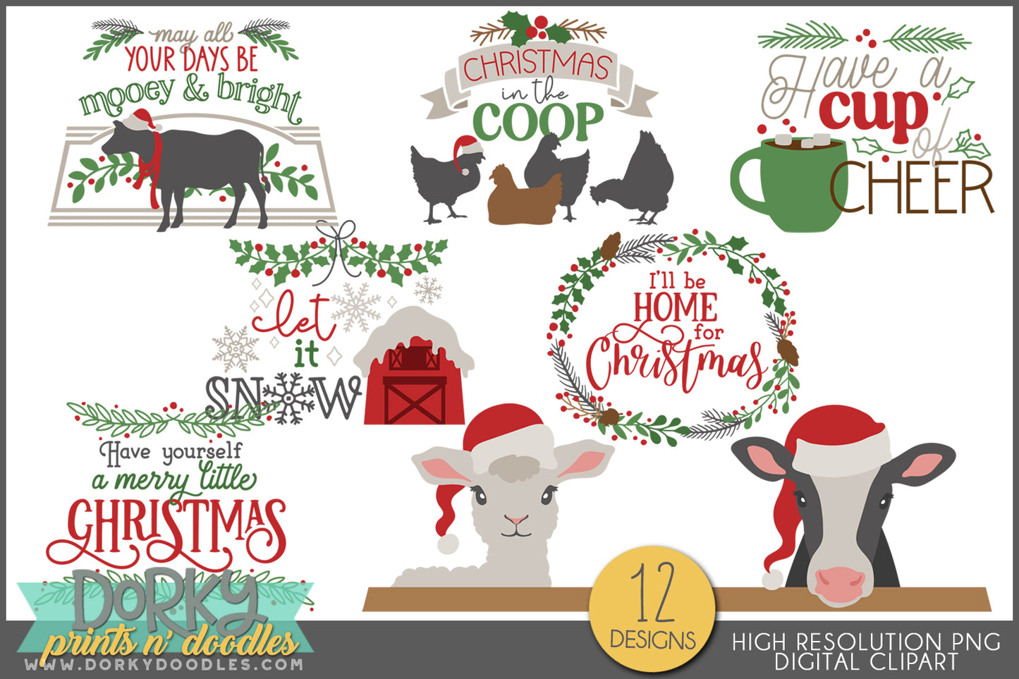 Country Holiday Farm Animal - Rustic Christmas Clipart