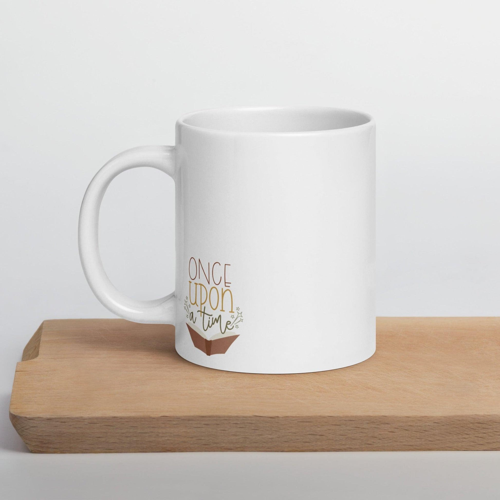 Cozy Book Nook: White Glossy Mug with 'Reading is My Happy Place - Dorky Doodles