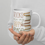 Cozy Book Nook: White Glossy Mug with 'Reading is My Happy Place - Dorky Doodles
