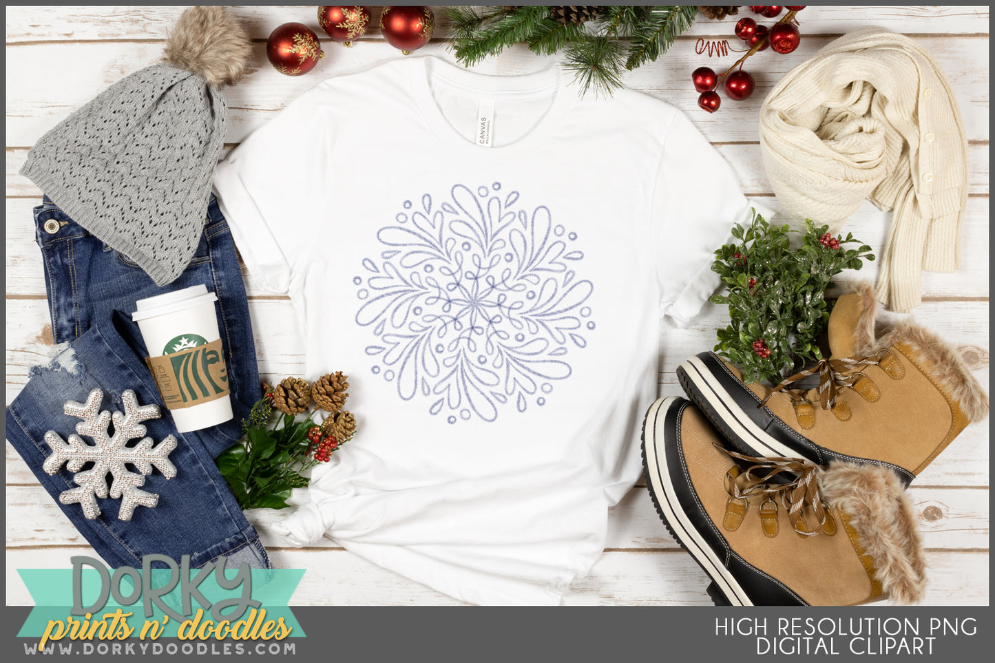 Elegant Hand Drawn Snowflakes - Christmas Clipart
