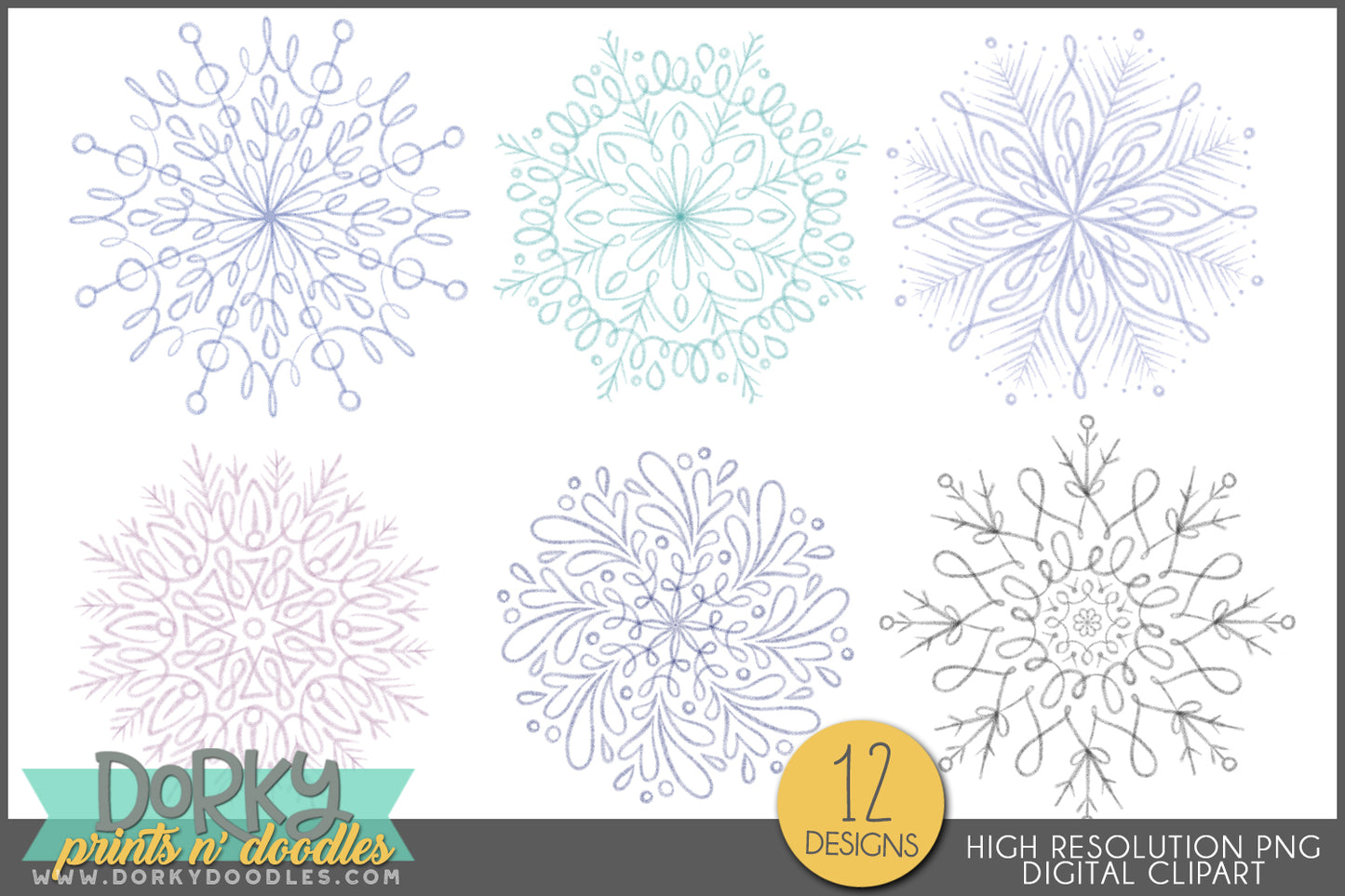 Elegant Hand Drawn Snowflakes - Christmas Clipart