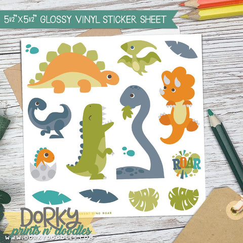 Dino Roar Vinyl Sticker Sheet - Dorky Doodles