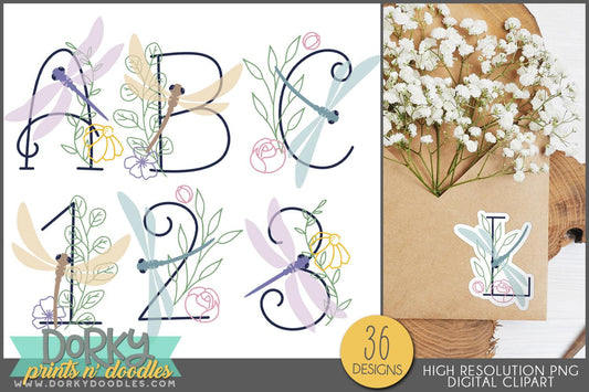 Elegant Dragonfly Alphabet Clipart - Dorky Doodles