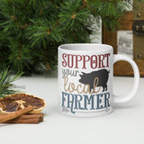 Farmstead Advocate: White Glossy Mug with 'Support Your Local Farmer' - Dorky Doodles