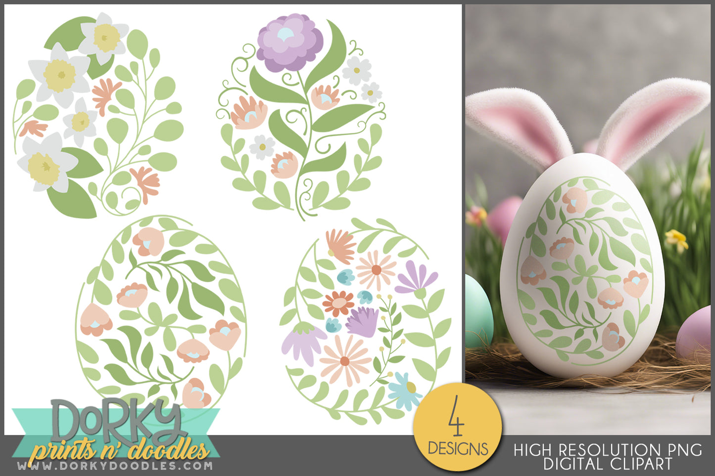Pretty Floral Easter Egg Spring Clipart