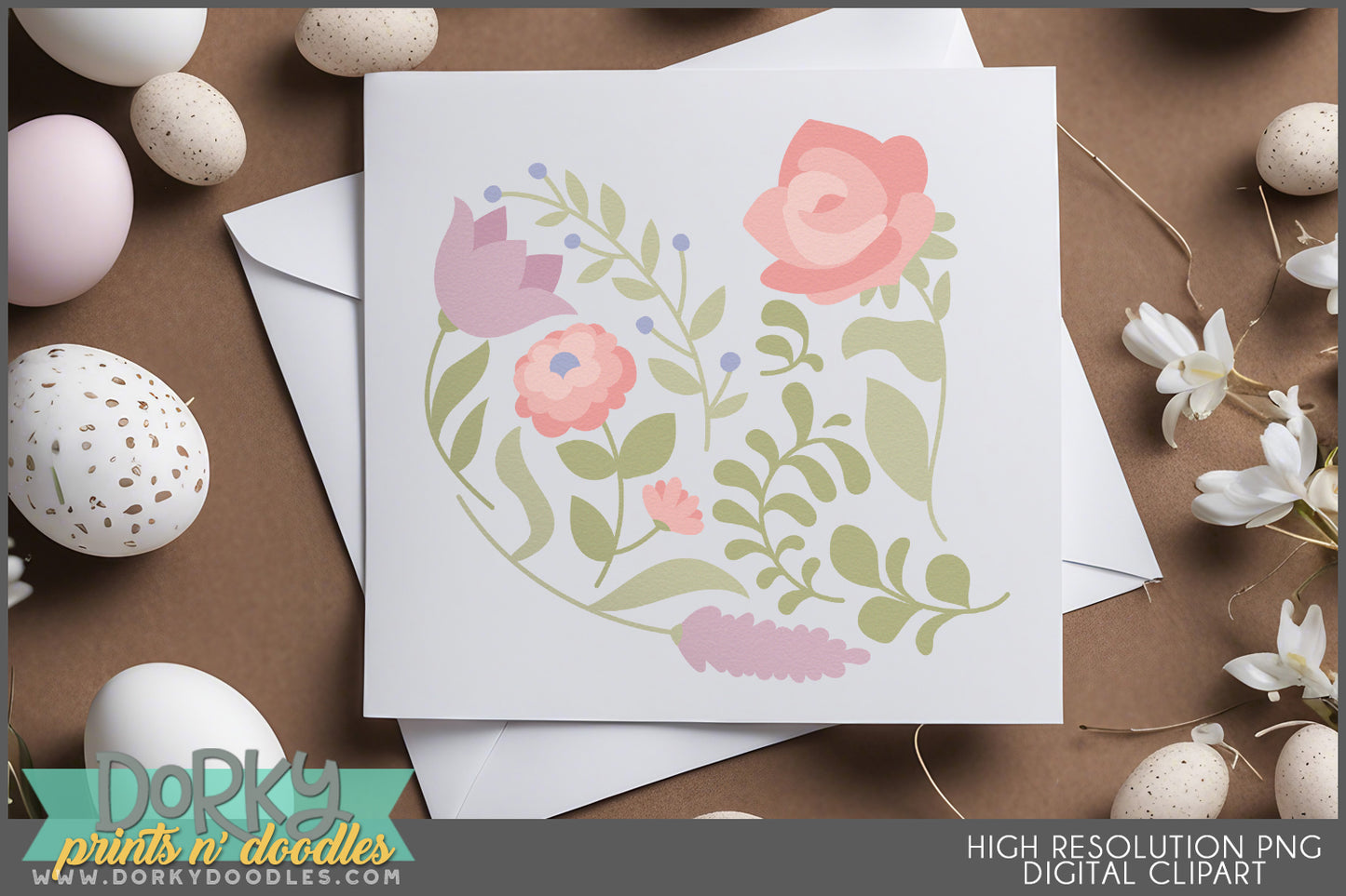 Pretty Flower Hearts Spring Clipart