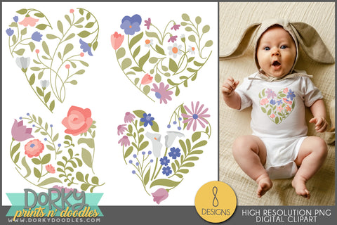 Pretty Flower Hearts Spring Clipart