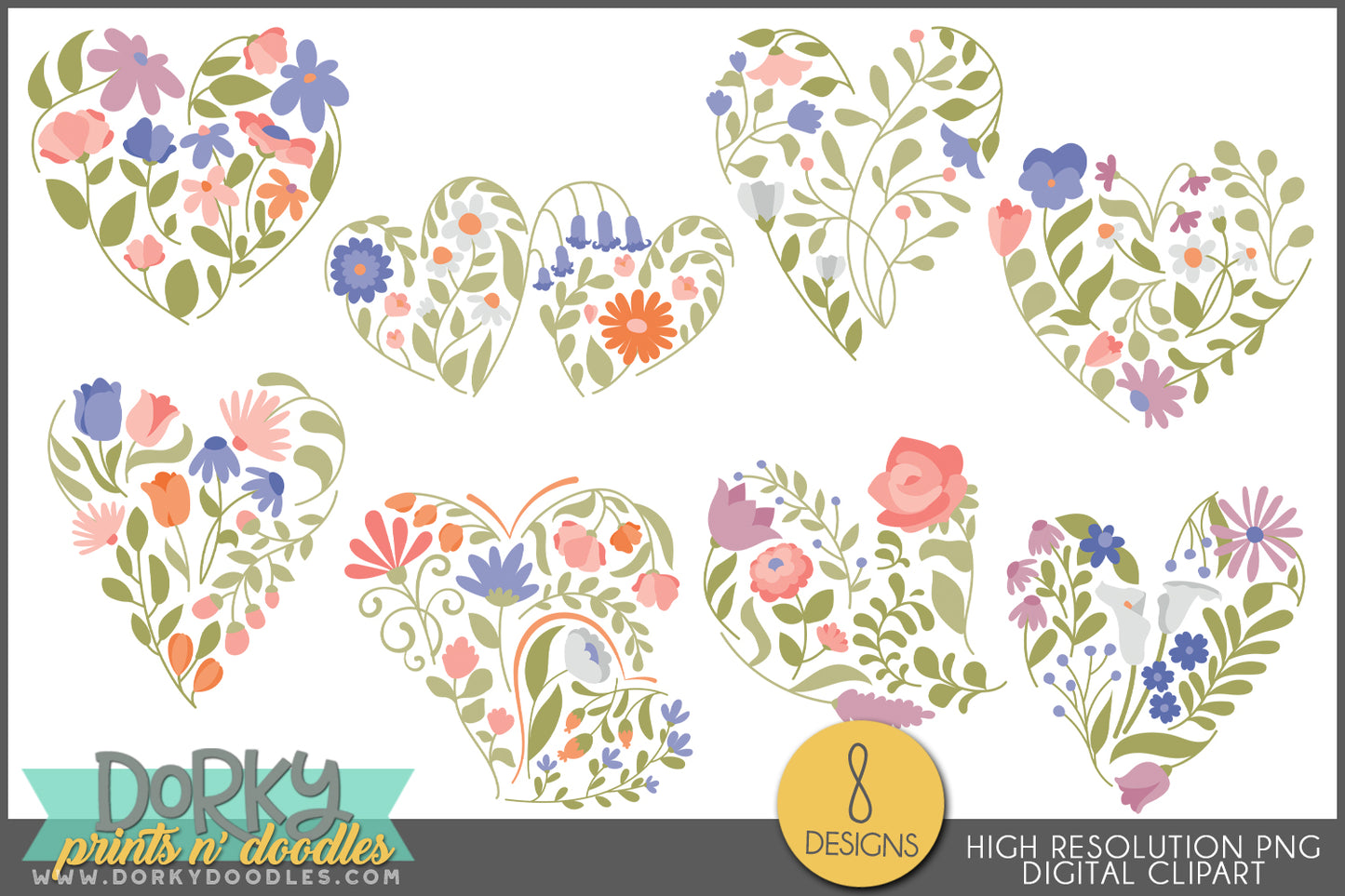 Pretty Flower Hearts Spring Clipart