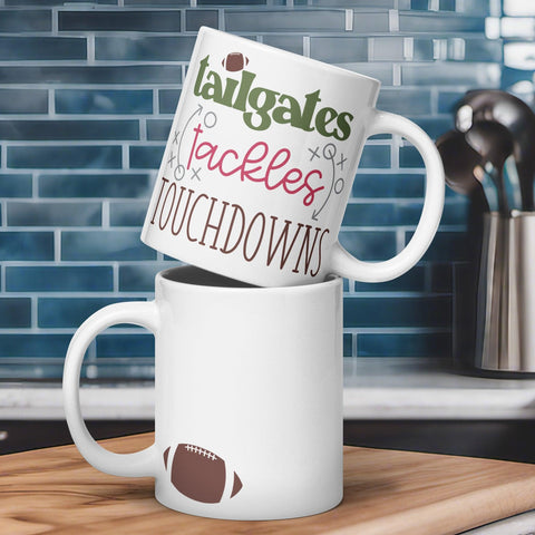 Game Day Glory: White Glossy Mug for Football Enthusiasts - Dorky Doodles