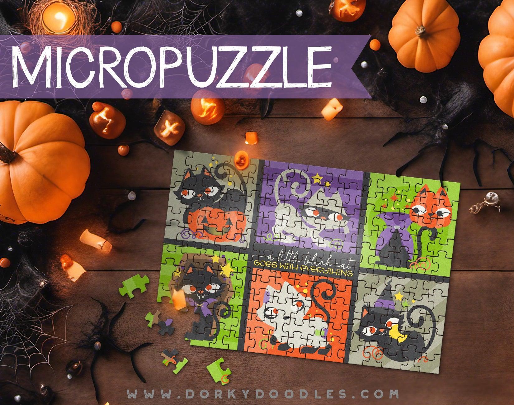 Halloween Cats Micro Puzzle - Small 4x6 Inch Micropuzzle Gift - Dorky Doodles