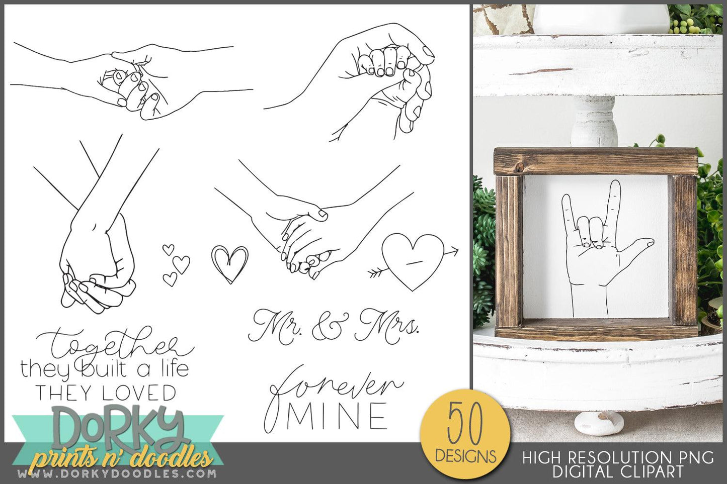 Holding Hands Love, Baby, Sayings, Mix and Match Clipart - Dorky Doodles