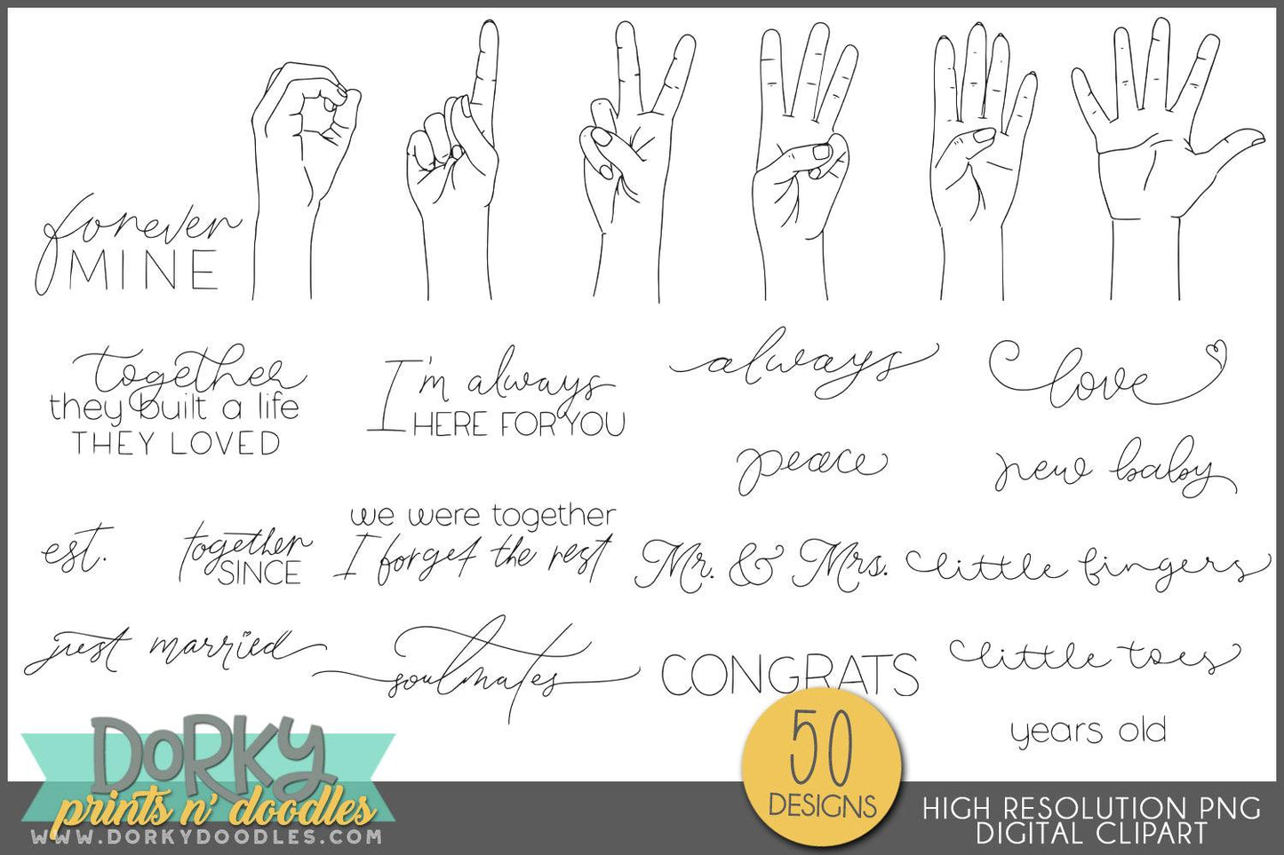 Holding Hands Love, Baby, Sayings, Mix and Match Clipart - Dorky Doodles