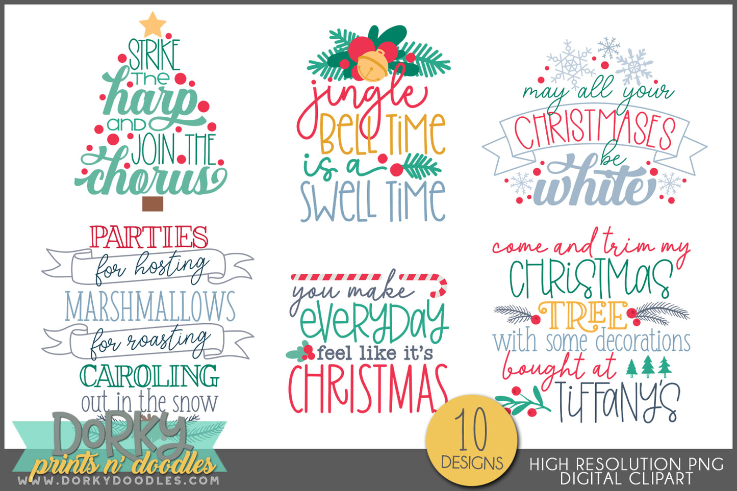 Holiday Song Lyric Designs - Musical Christmas Clipart