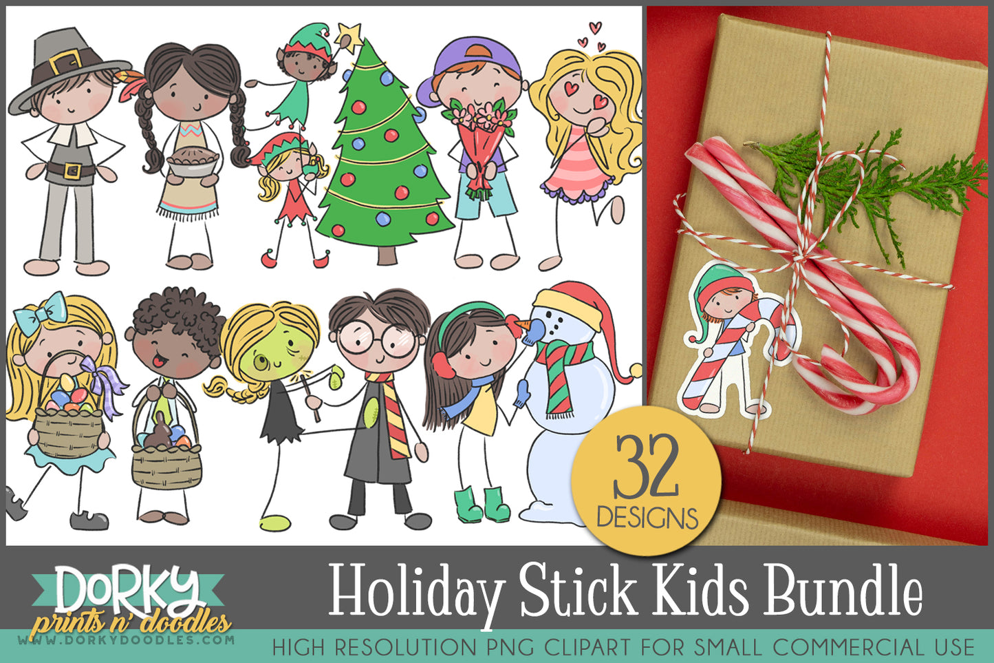 Holiday Stick Kids Clipart Bundle – Christmas, Easter, Halloween, Thanksgiving