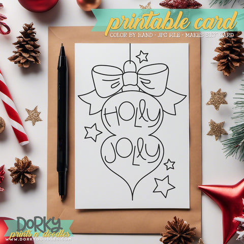 Holly Jolly - Hand Drawn Christmas Coloring Cards - Printable Holiday Greetings - Instant Download