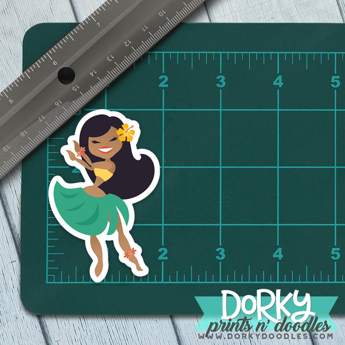 Hula Girl Large Waterproof Sticker - Dorky Doodles