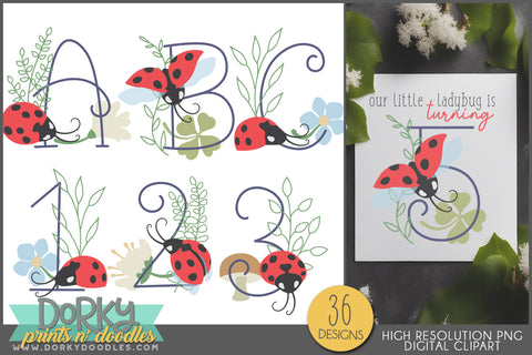 Ladybug and Flowers Alphabet Clipart