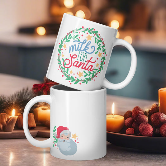 Cute Christmas Milk for Santa Mug - Large 20 Ounce White Glossy Mug for the Holiday Season
